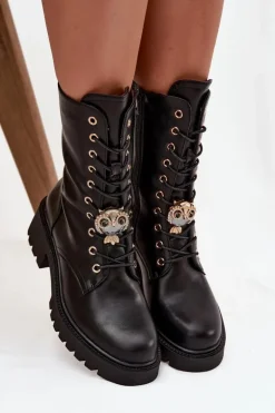 Botki Workery Damskie Z Ozdobą Czarne Jorayne