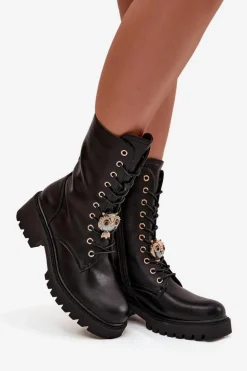 Botki Workery Damskie Z Ozdobą Czarne Jorayne