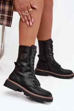 Botki Workery Damskie Z Ozdobnym Detalem Ocieplane Czarne Dorialine