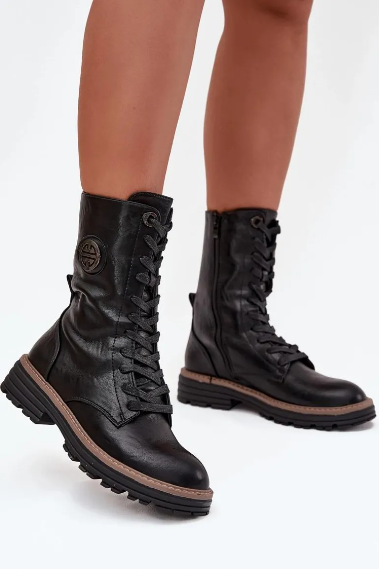 Botki Workery Damskie Z Ozdobnym Detalem Ocieplane Czarne Dorialine