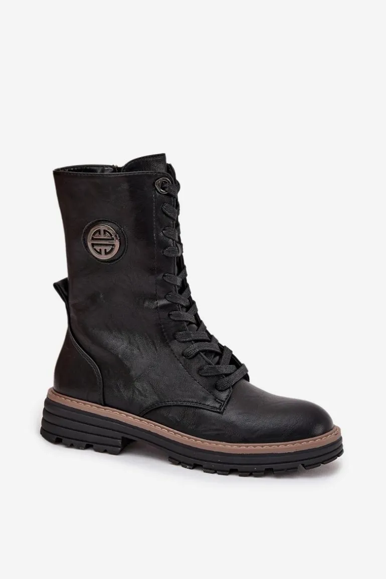 Botki Workery Damskie Z Ozdobnym Detalem Ocieplane Czarne Dorialine