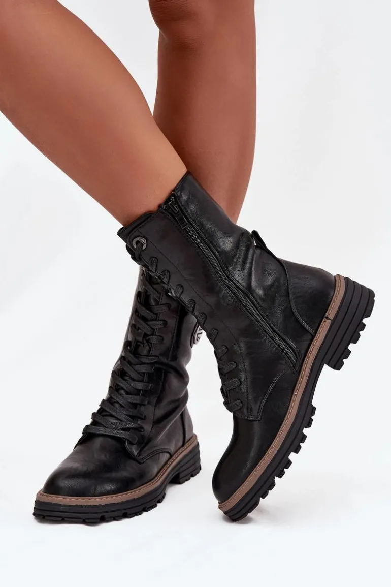 Botki Workery Damskie Z Ozdobnym Detalem Ocieplane Czarne Dorialine