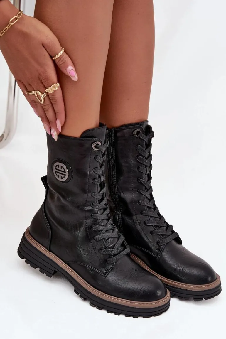 Botki Workery Damskie Z Ozdobnym Detalem Ocieplane Czarne Dorialine