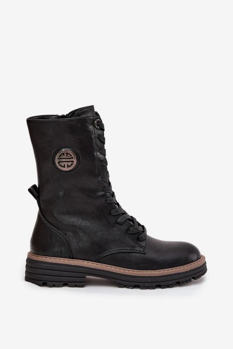 Botki Workery Damskie Z Ozdobnym Detalem Ocieplane Czarne Dorialine