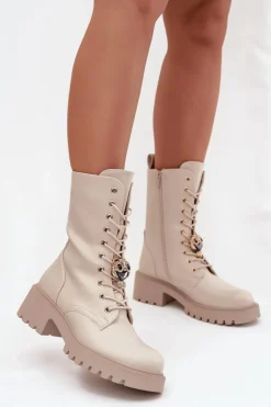 Botki Workery Damskie Z Ozdobą Beżowe Jorayne