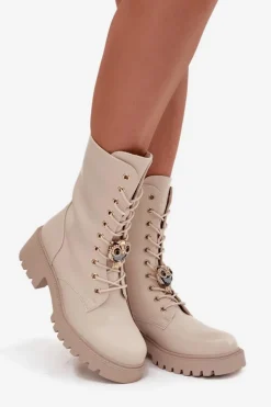 Botki Workery Damskie Z Ozdobą Beżowe Jorayne