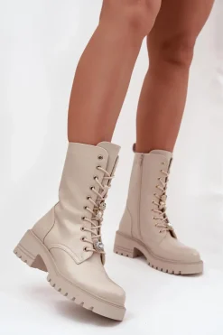 Botki Workery Damskie Z Przypinkami Miś Serce Beżowe Iravine