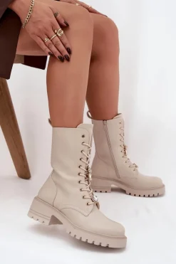 Botki Workery Damskie Z Przypinkami Miś Serce Beżowe Iravine