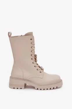 Botki Workery Damskie Z Przypinkami Miś Serce Beżowe Iravine