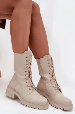 Botki Workery Damskie Z Przypinkami Miś Serce Beżowe Iravine