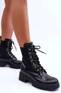 Botki Workery Damskie Ze Skarpetą Czarne Melaste