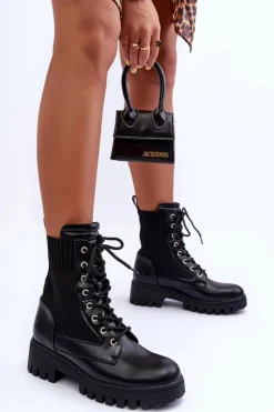 Botki Workery Damskie Ze Skarpetą Czarne Melaste