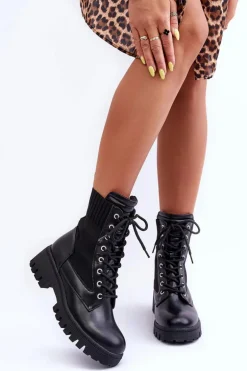 Botki Workery Damskie Ze Skarpetą Czarne Melaste