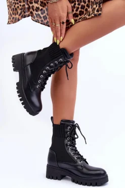 Botki Workery Damskie Ze Skarpetą Czarne Melaste