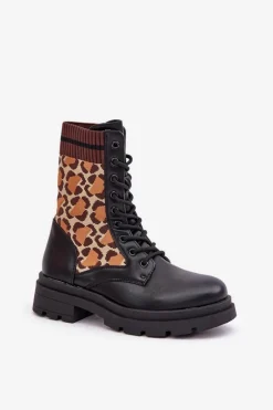 Botki Workery Damskie Ze Skarpetą W Panterkę Czarne Penthis