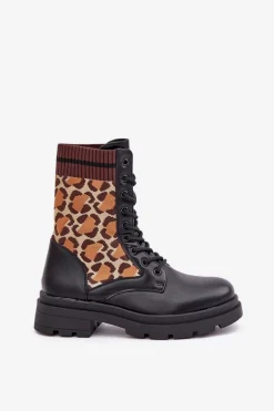 Botki Workery Damskie Ze Skarpetą W Panterkę Czarne Penthis