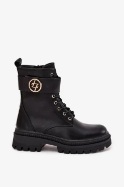 Botki Workery Damskie Ze Złotym Detalem Ocieplane Czarne Fiorena