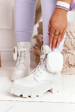 Botki Workery Na Platformie z Nerką Białe Saturday