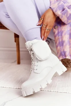 Botki Workery Na Platformie z Nerką Białe Saturday