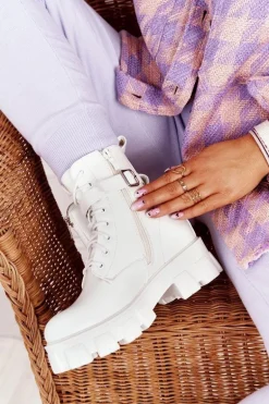 Botki Workery Na Platformie z Nerką Białe Saturday