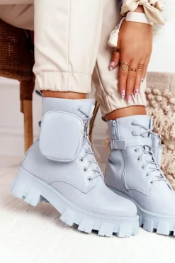 Botki Workery Na Platformie z Nerką Niebieskie Saturday