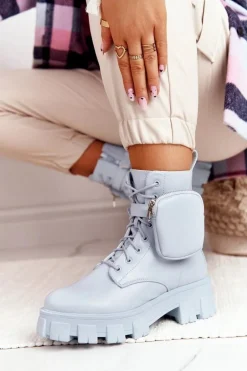 Botki Workery Na Platformie z Nerką Niebieskie Saturday