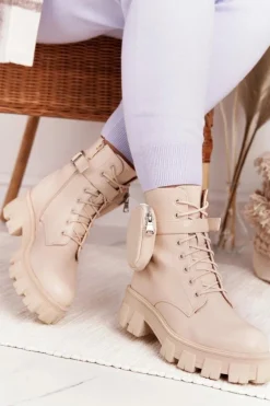 Botki Workery Na Platformie z Nerką Beżowe Saturday