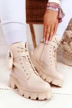 Botki Workery Na Platformie z Nerką Beżowe Saturday