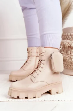 Botki Workery Na Platformie z Nerką Beżowe Saturday