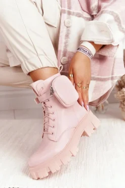 Botki Workery Na Platformie z Nerką Różowe Saturday