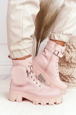 Botki Workery Na Platformie z Nerką Różowe Saturday