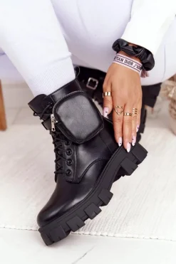 Botki Workery Na Platformie z Nerką Czarne Saturday