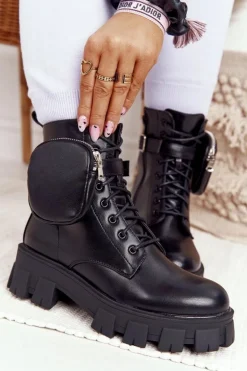 Botki Workery Na Platformie z Nerką Czarne Saturday