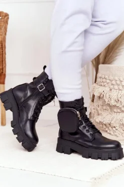 Botki Workery Na Platformie z Nerką Czarne Saturday