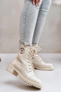 Botki Workery Na Zamek Ocieplane Beżowe Soratta