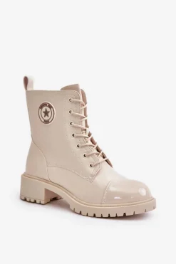 Botki Workery Na Zamek Ocieplane Beżowe Soratta