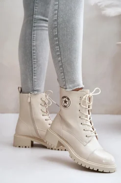 Botki Workery Na Zamek Ocieplane Beżowe Soratta