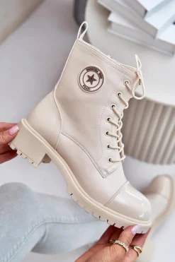 Botki Workery Na Zamek Ocieplane Beżowe Soratta