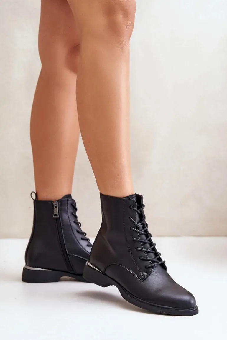 Botki Workery Ocieplane Damskie Skóra Naturalna Vinceza 66691 Czarne