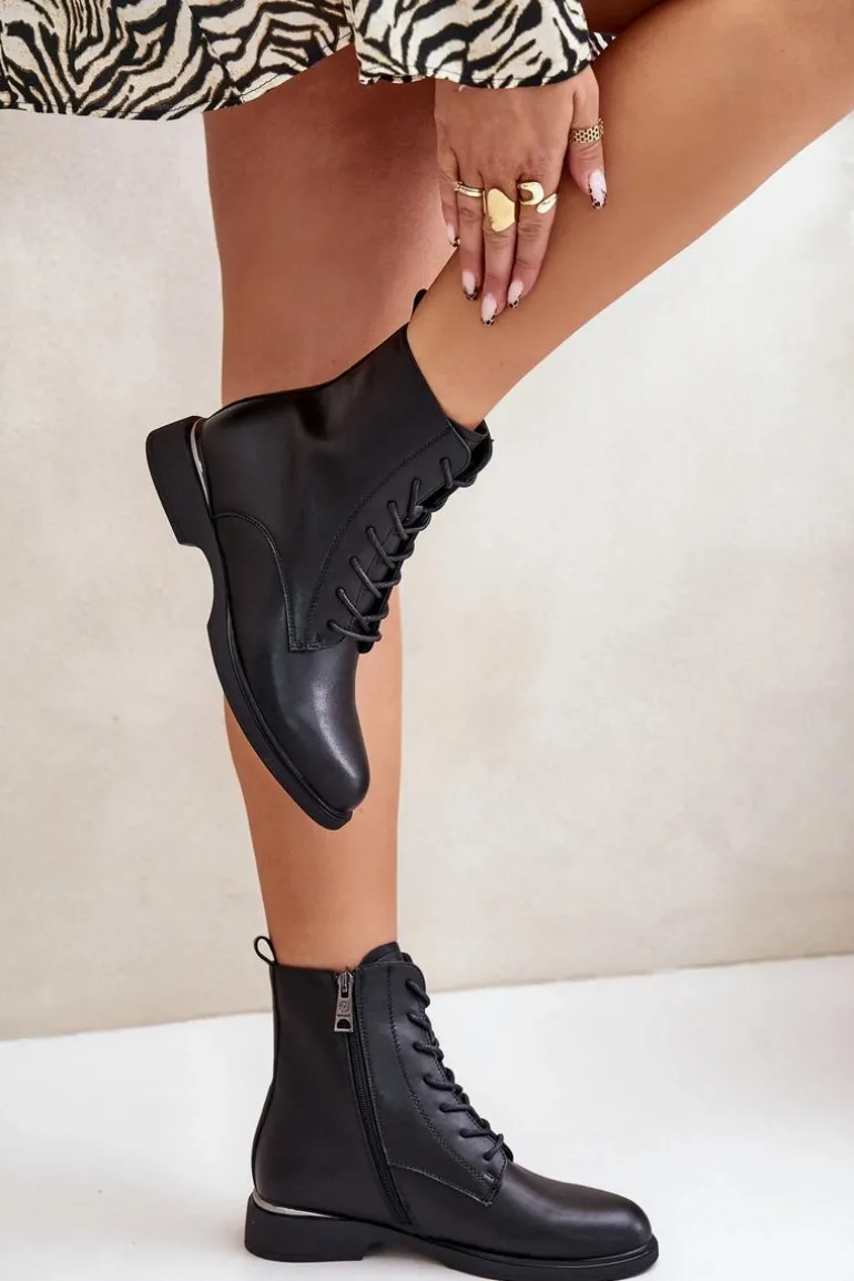 Botki Workery Ocieplane Damskie Skóra Naturalna Vinceza 66691 Czarne