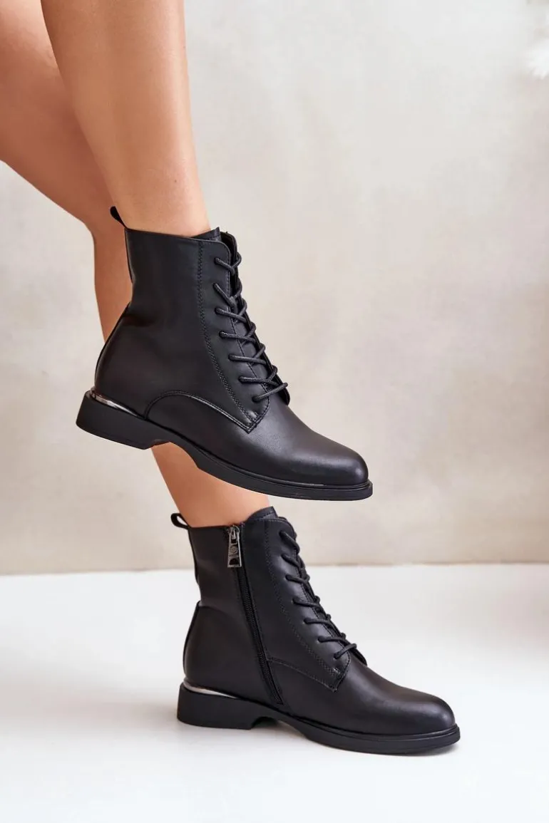 Botki Workery Ocieplane Damskie Skóra Naturalna Vinceza 66691 Czarne