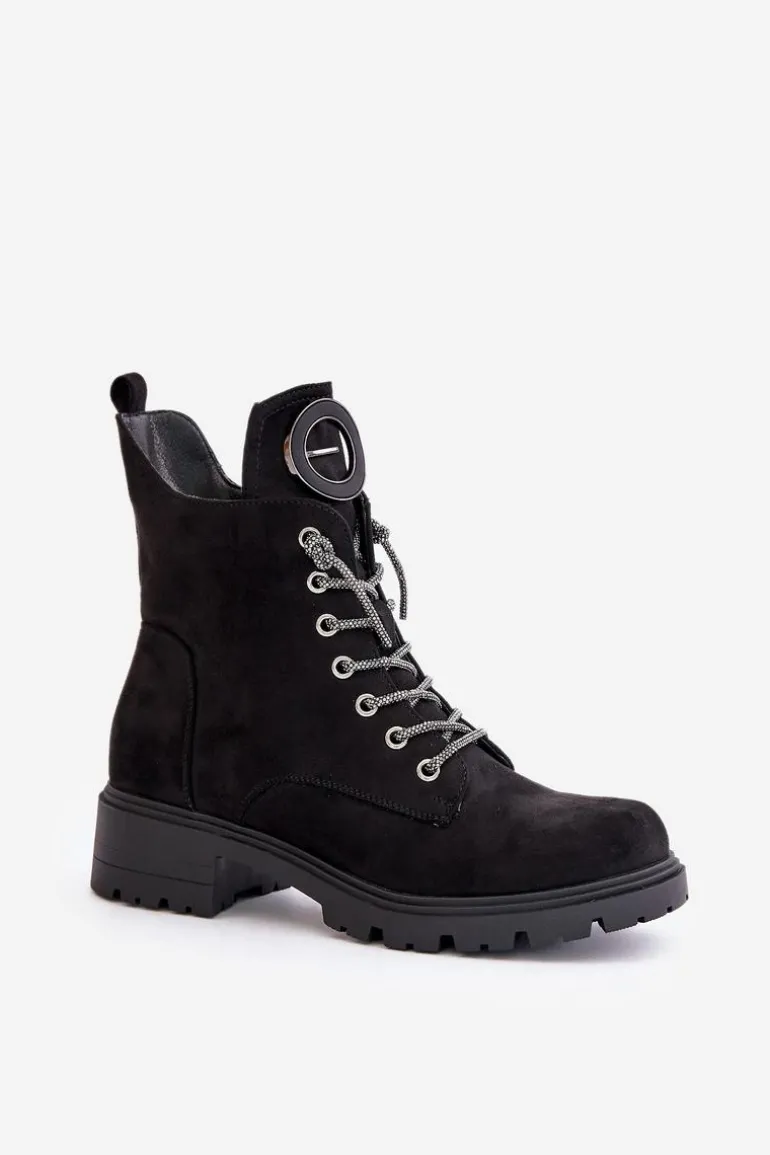 Botki Workery Ocieplane Z Ozdobnym Sznurowaniem Vinceza 16465 Czarne