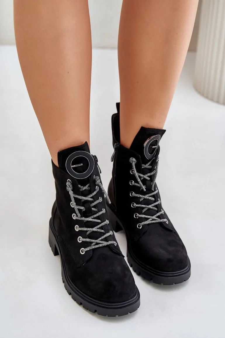 Botki Workery Ocieplane Z Ozdobnym Sznurowaniem Vinceza 16465 Czarne