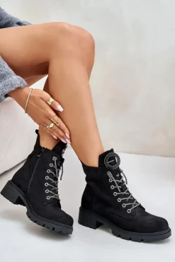 Botki Workery Ocieplane Z Ozdobnym Sznurowaniem Vinceza 16465 Czarne