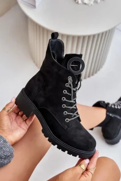 Botki Workery Ocieplane Z Ozdobnym Sznurowaniem Vinceza 16465 Czarne