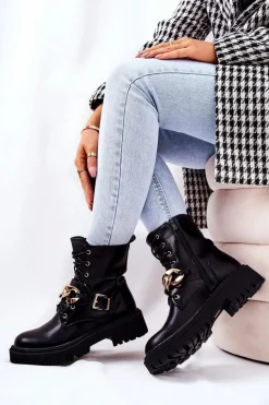 Botki Workery Z Łańcuchem Czarne Molisa