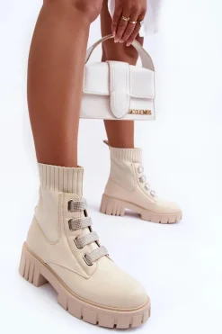 Botki Workery Z Elastyczną Cholewką Beżowe Kasseis