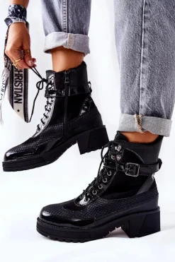 Botki Workery Z Klamrą Czarne Devera