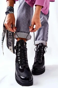 Botki Workery Z Klamrą Czarne Devera