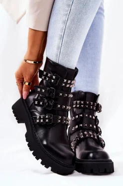 Botki Workery Z Paskami Ćwieki Czarne Brenna